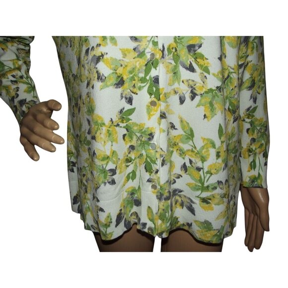 Emaline Cardigan Sweater Womens Large Button green yellow white floral gray - Picture 6 of 8